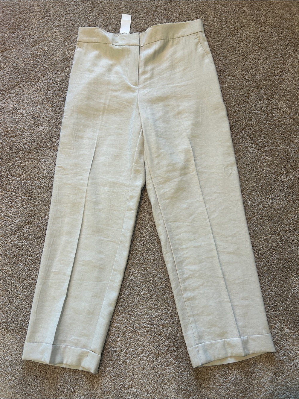 Ann Taylor Straight-Leg Linen-Blend Pants in Light Beige